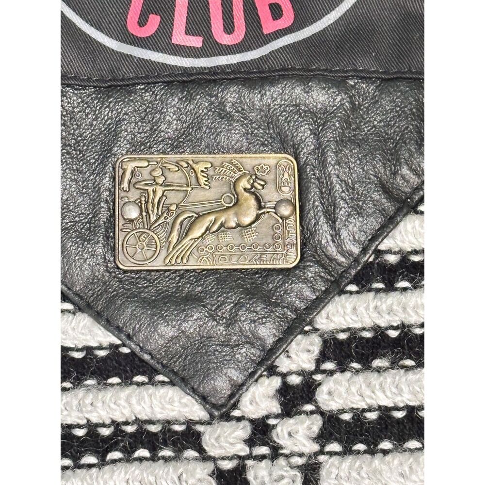 Vintage 90s 3D Knit Sweater Mens M Black White Geometric Champion Patch Grandpa - Picture 4 of 9